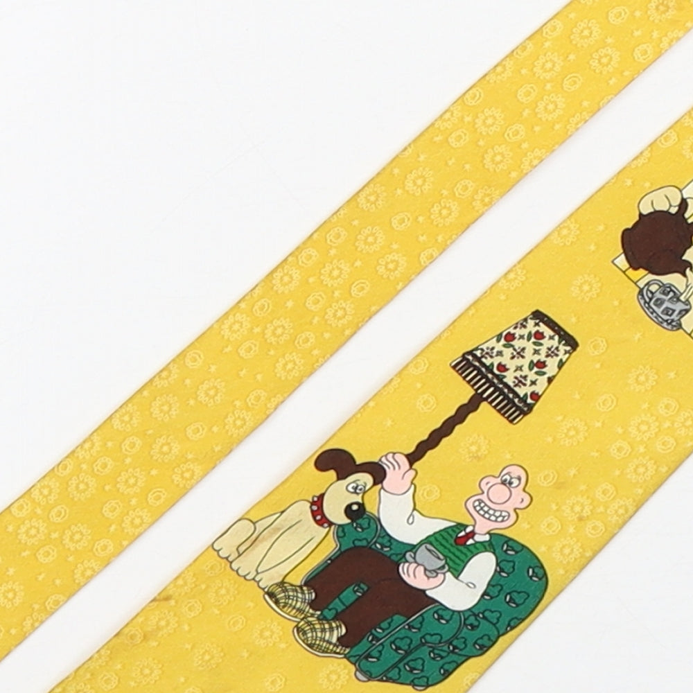 C&A Mens Yellow Floral Polyester Pointed Tie One Size - Wallace And Gromit