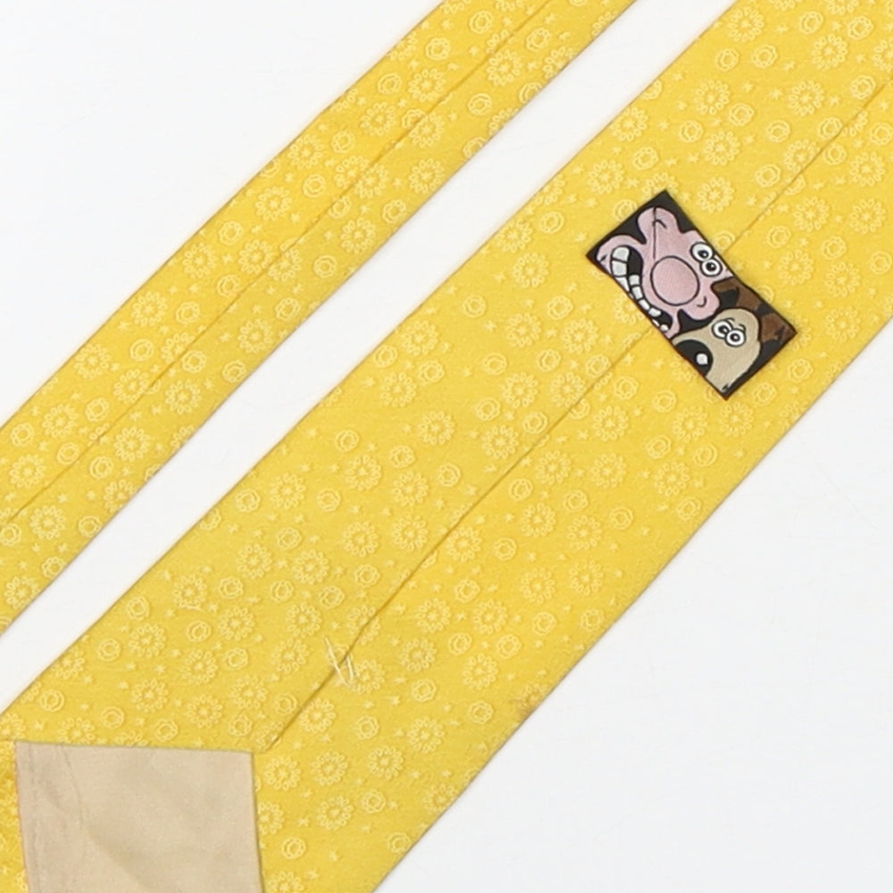C&A Mens Yellow Floral Polyester Pointed Tie One Size - Wallace And Gromit
