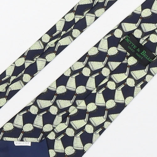 Sette & Bello  Mens Multicoloured Geometric Silk Pointed Tie One Size - Golf