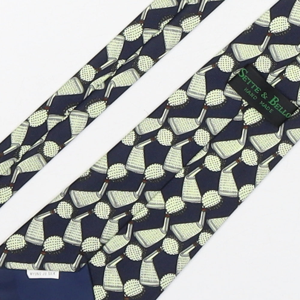 Sette & Bello  Mens Multicoloured Geometric Silk Pointed Tie One Size - Golf