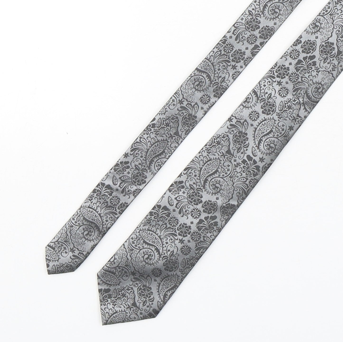 River Island  Mens Silver Paisley Silk Pointed Tie One Size