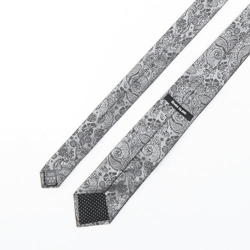 River Island  Mens Silver Paisley Silk Pointed Tie One Size
