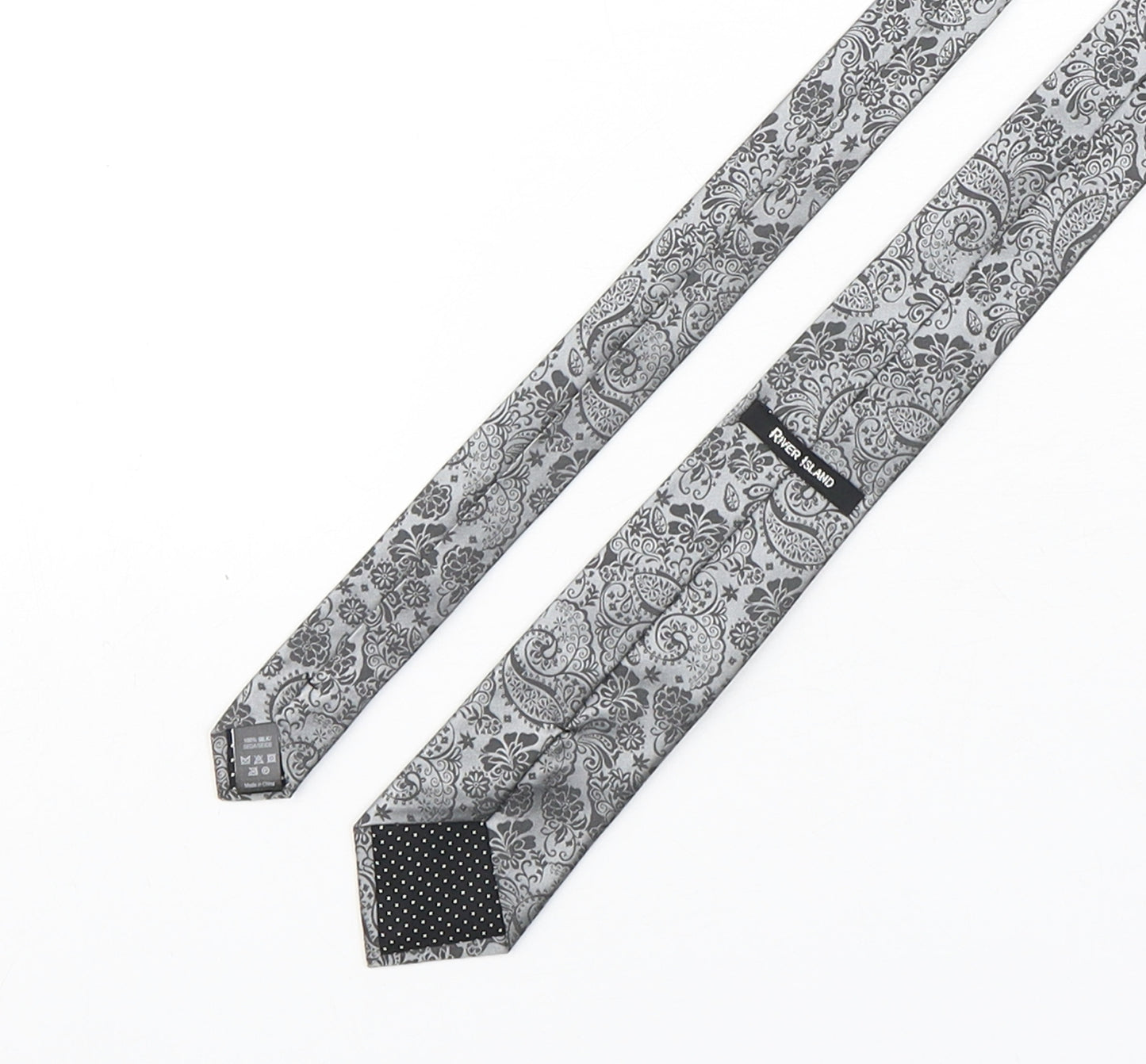 River Island  Mens Silver Paisley Silk Pointed Tie One Size