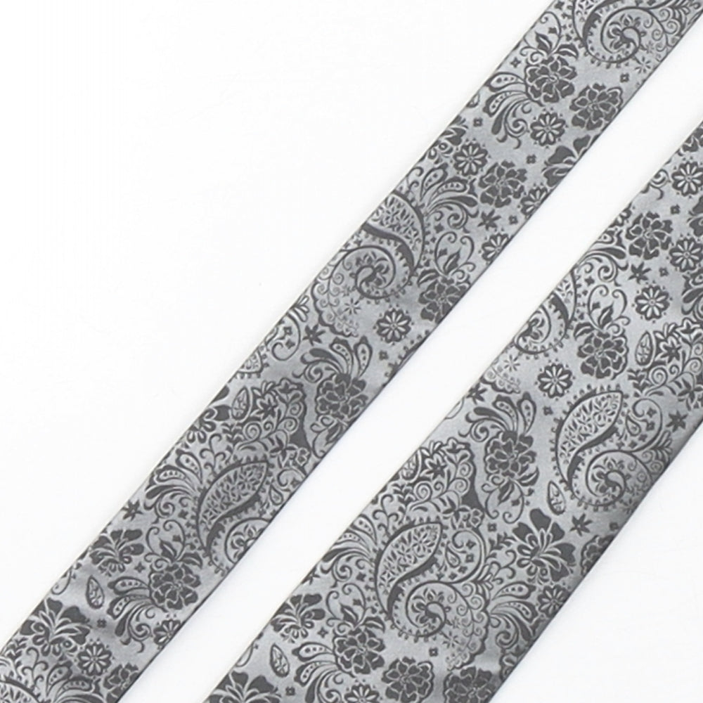 River Island  Mens Silver Paisley Silk Pointed Tie One Size