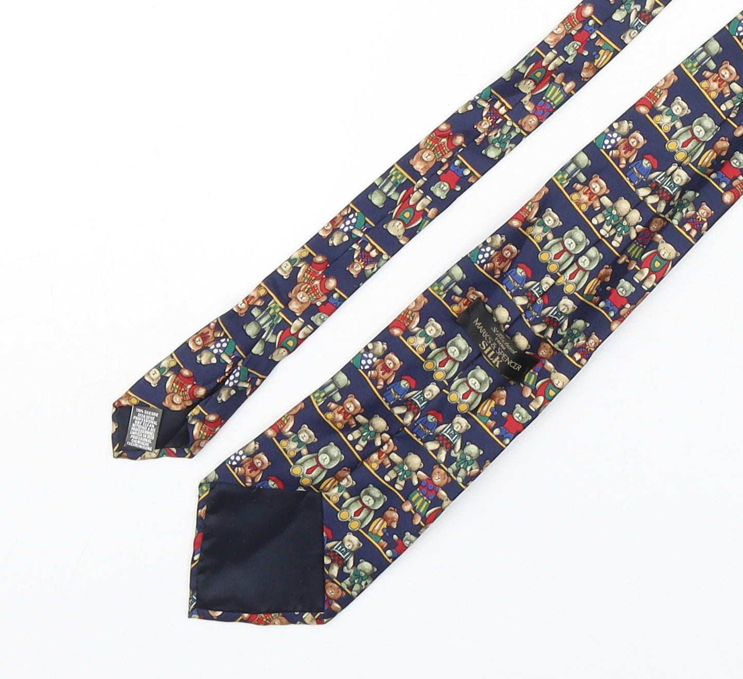Marks and Spencer Mens Multicoloured Geometric Silk Pointed Tie One Size - Teddy Bear