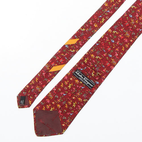 Salvatore Ferragamo  Mens Red Geometric Silk Pointed Tie One Size - Elephants