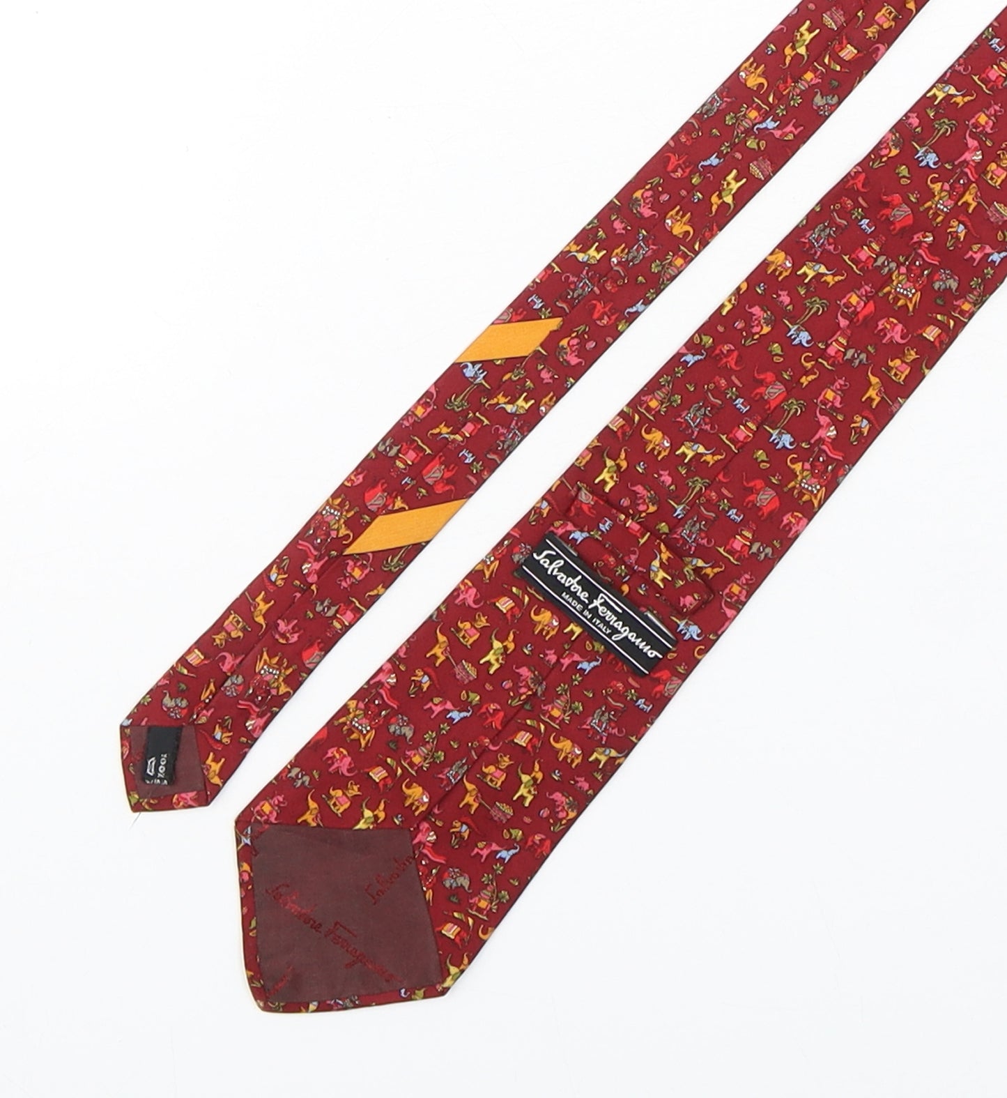 Salvatore Ferragamo  Mens Red Geometric Silk Pointed Tie One Size - Elephants