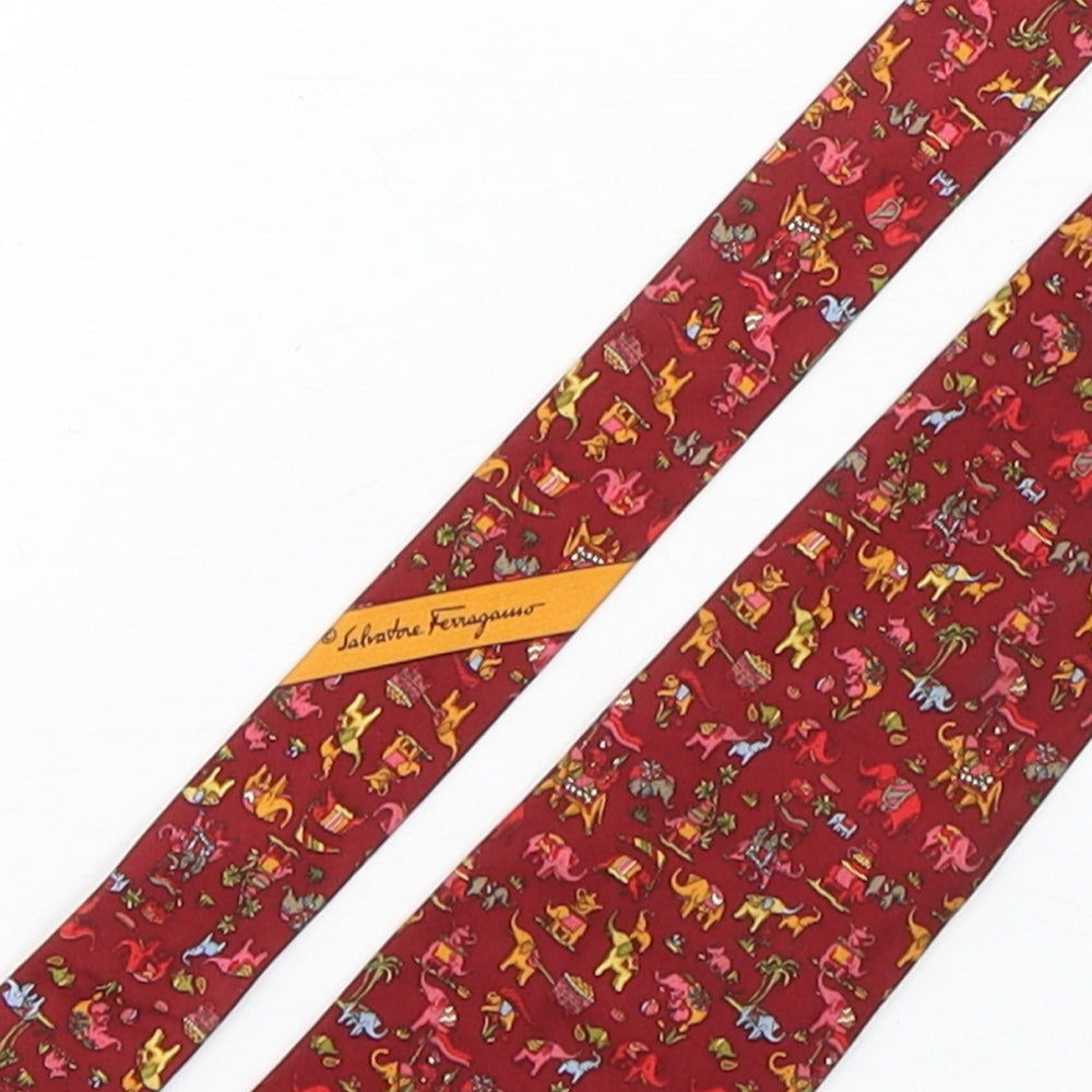 Salvatore Ferragamo  Mens Red Geometric Silk Pointed Tie One Size - Elephants