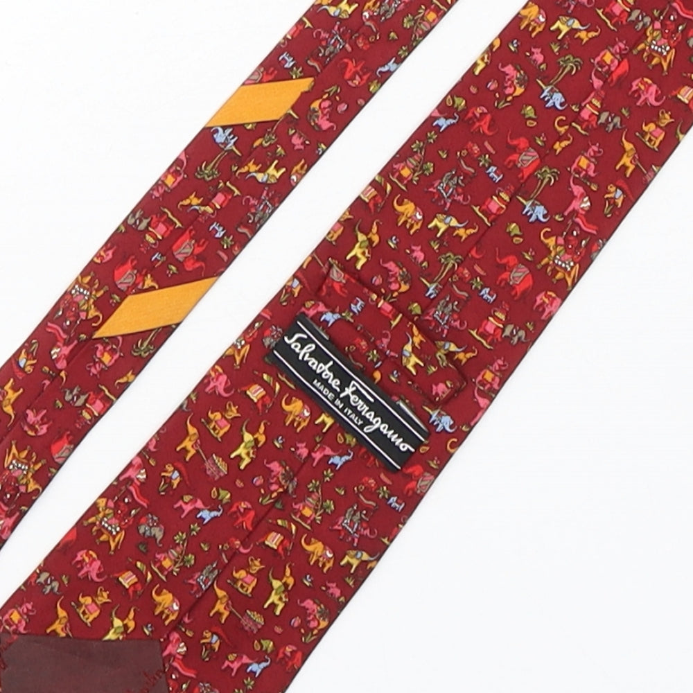 Salvatore Ferragamo  Mens Red Geometric Silk Pointed Tie One Size - Elephants