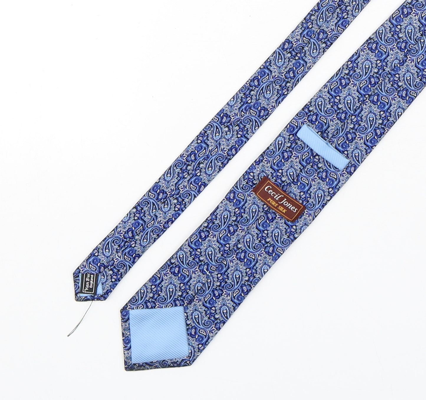 Cecil Jones  Mens Blue Paisley Silk Pointed Tie One Size