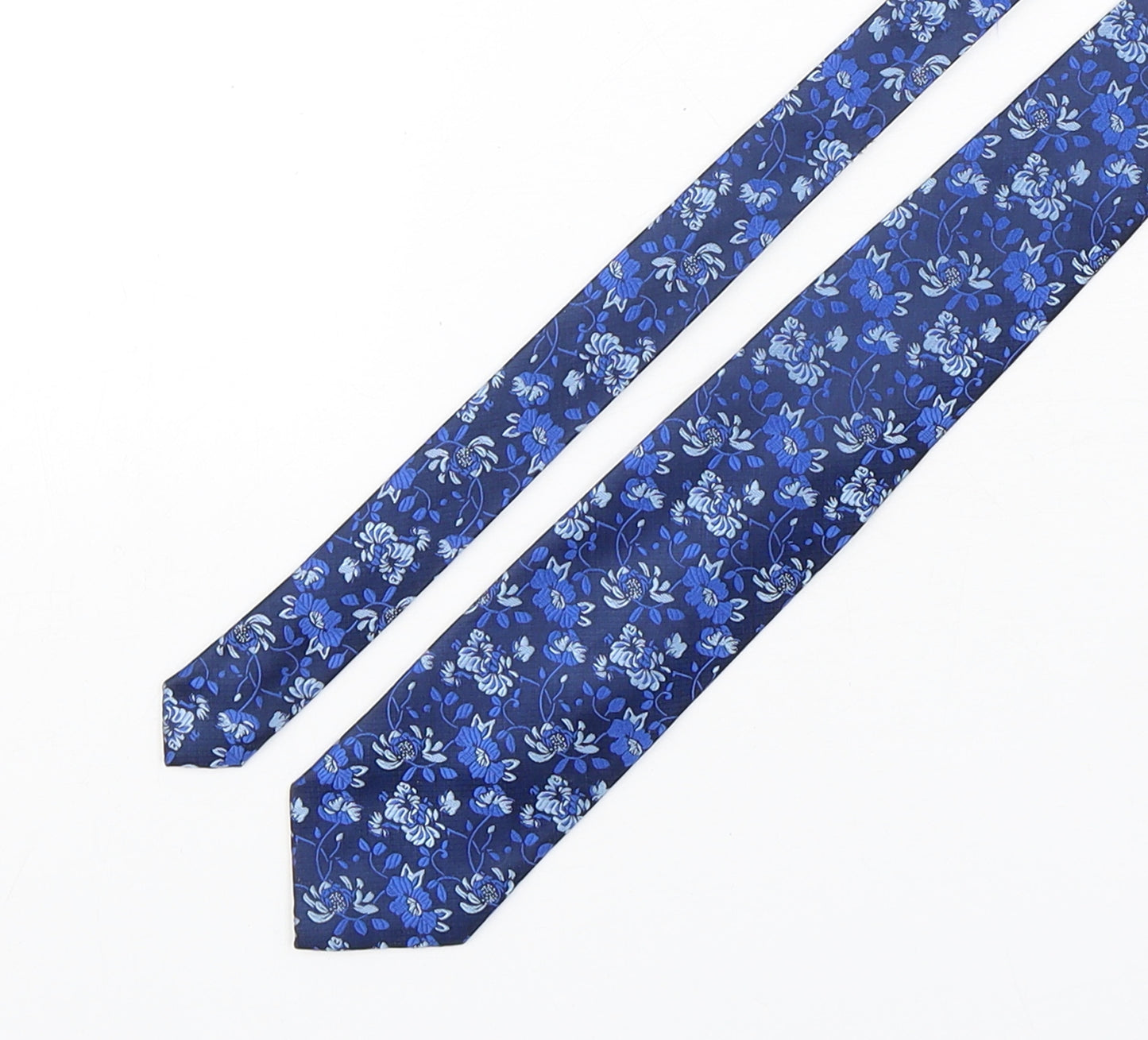 Skopes  Mens Blue Floral Polyester Pointed Tie One Size