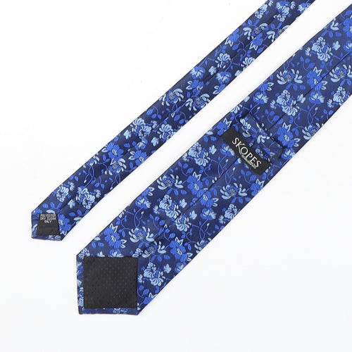 Skopes  Mens Blue Floral Polyester Pointed Tie One Size