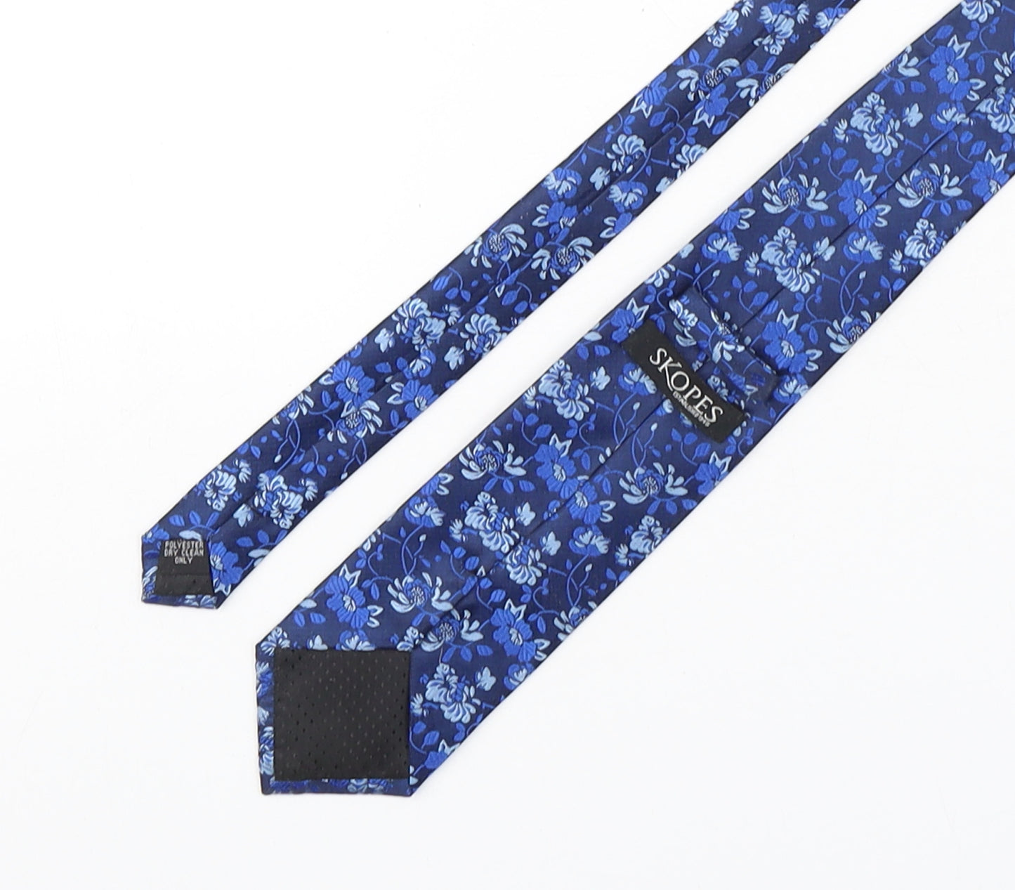 Skopes  Mens Blue Floral Polyester Pointed Tie One Size