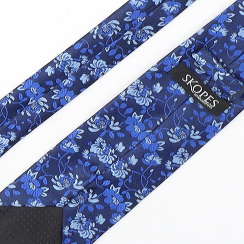 Skopes  Mens Blue Floral Polyester Pointed Tie One Size