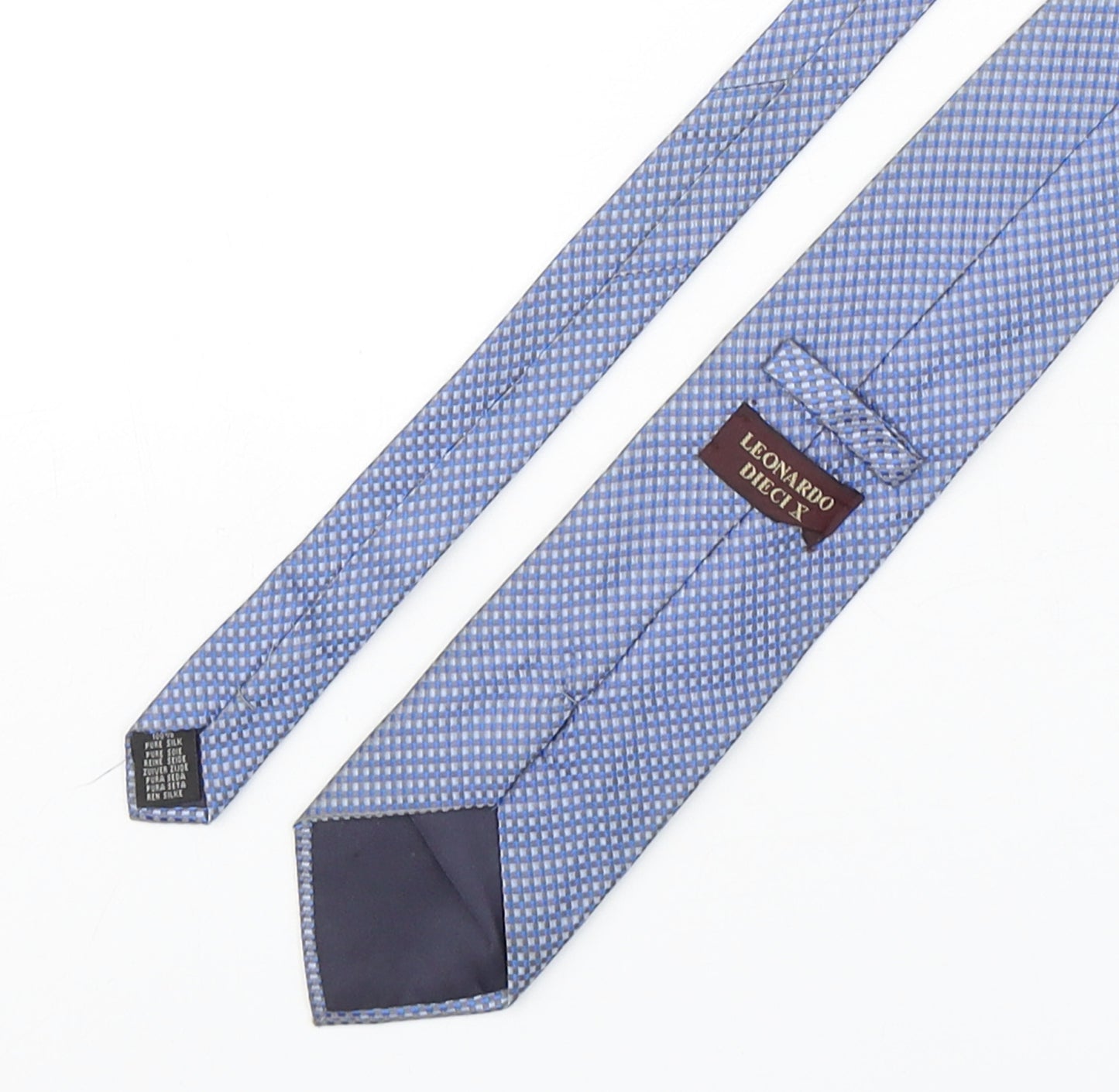 Leonardo Dieci Mens Blue Plaids & Checks Silk Pointed Tie One Size
