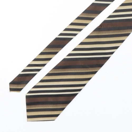 John Curtis  Mens Brown Striped Polyester Pointed Tie One Size