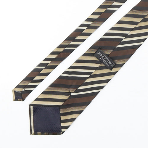 John Curtis  Mens Brown Striped Polyester Pointed Tie One Size