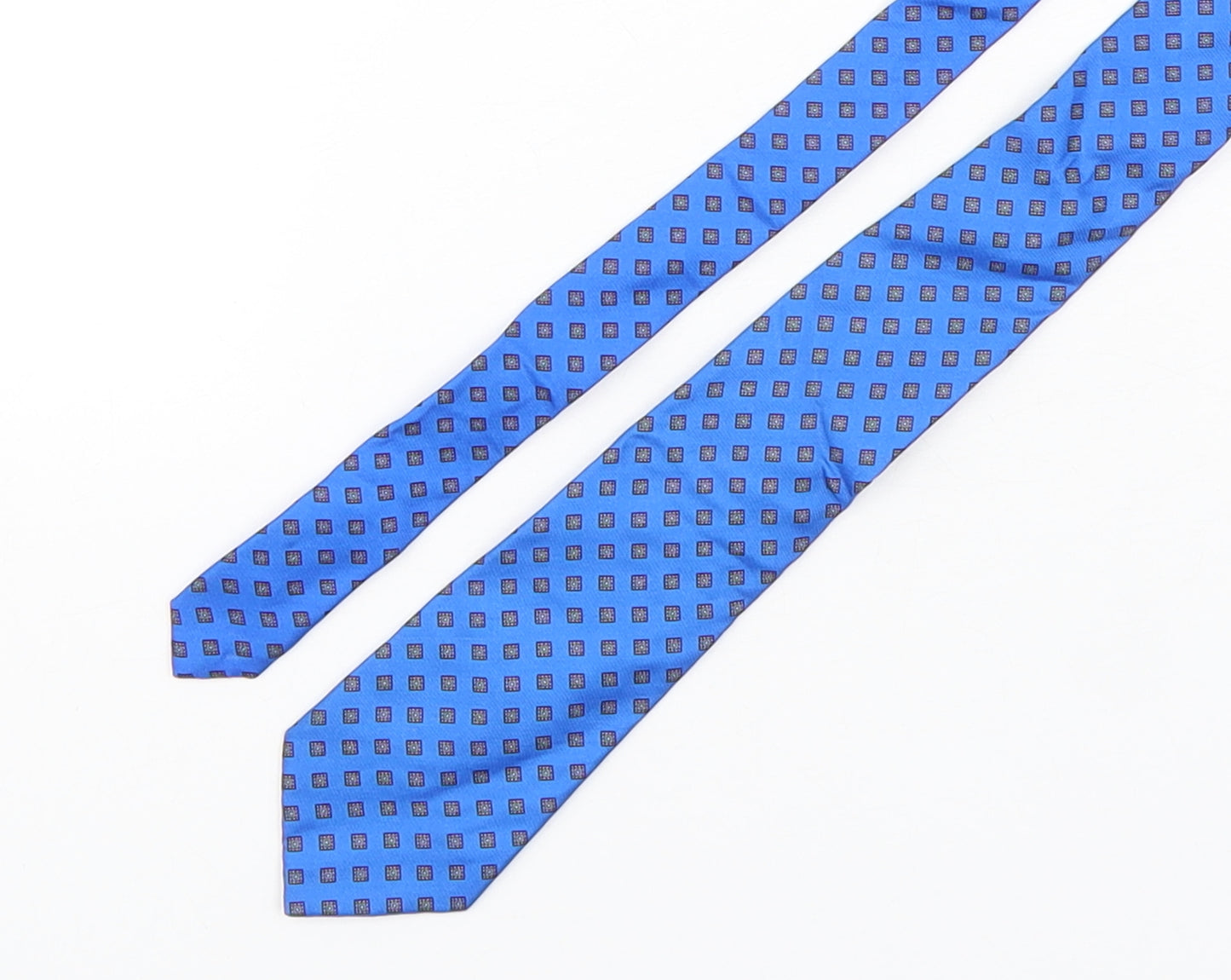Andrini  Mens Blue Geometric Silk Pointed Tie One Size