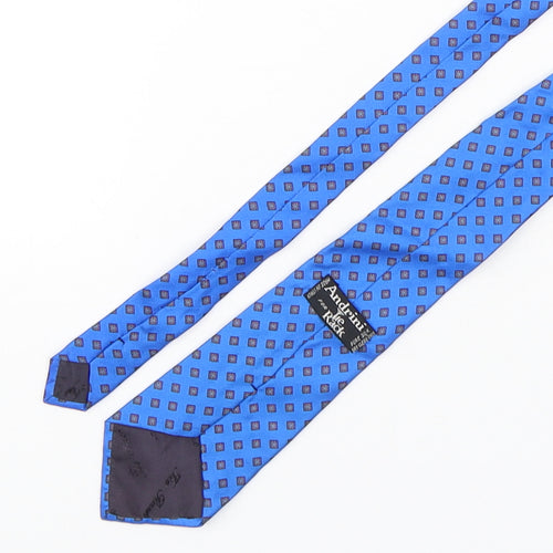 Andrini  Mens Blue Geometric Silk Pointed Tie One Size