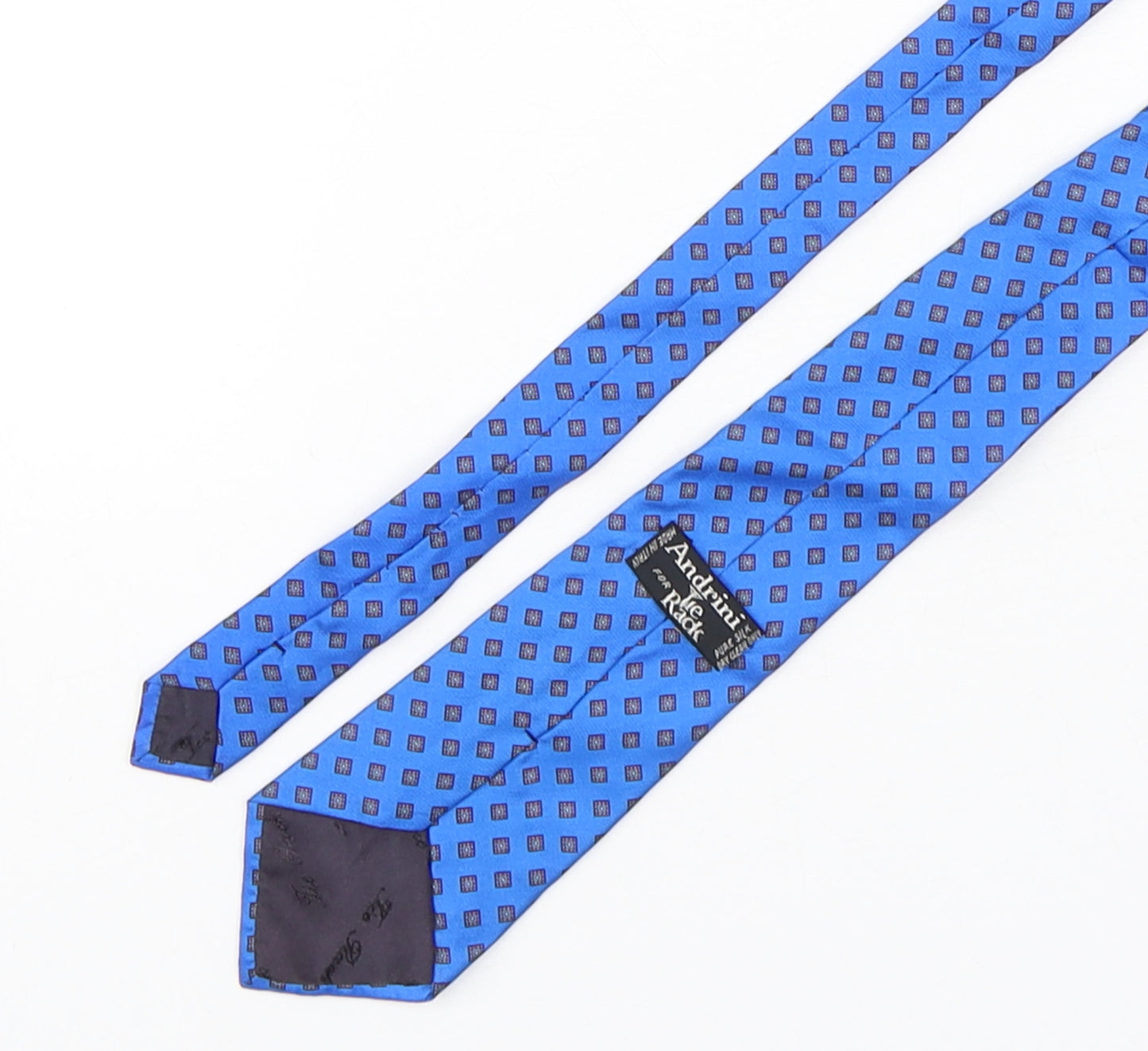 Andrini  Mens Blue Geometric Silk Pointed Tie One Size