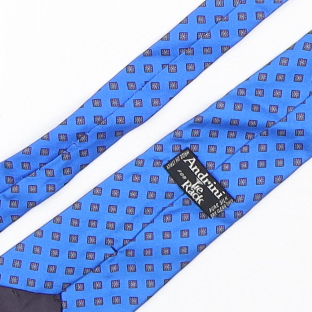 Andrini  Mens Blue Geometric Silk Pointed Tie One Size