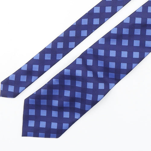 Simon Taylor  Mens Blue Geometric Polyester Pointed Tie One Size