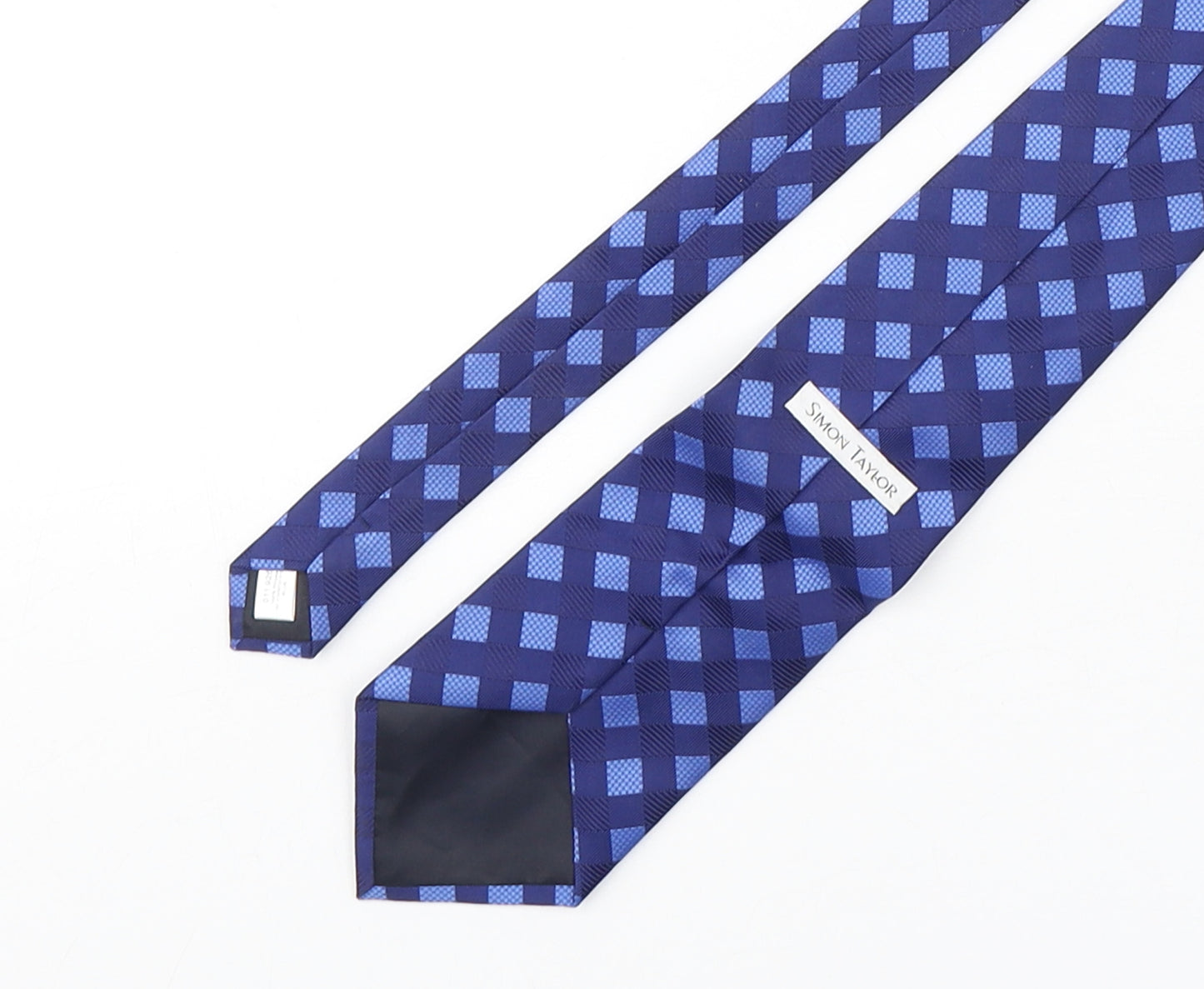 Simon Taylor  Mens Blue Geometric Polyester Pointed Tie One Size