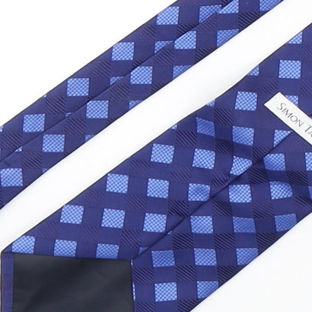 Simon Taylor  Mens Blue Geometric Polyester Pointed Tie One Size