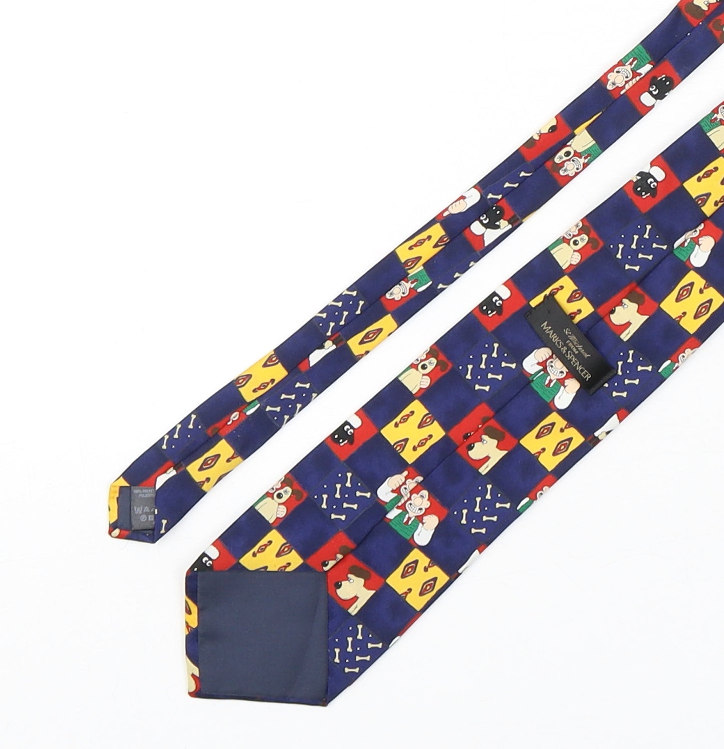 Marks and Spencer Mens Multicoloured Geometric Polyester Pointed Tie One Size - Wallace And Gromit