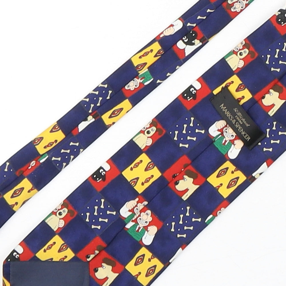 Marks and Spencer Mens Multicoloured Geometric Polyester Pointed Tie One Size - Wallace And Gromit
