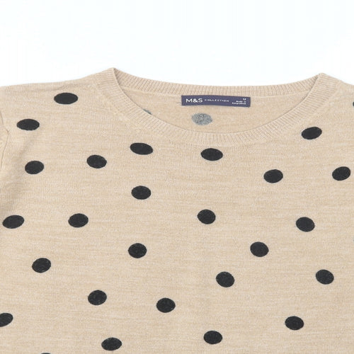 Marks and Spencer Womens Beige Crew Neck Polka Dot Acrylic Pullover Jumper Size 12