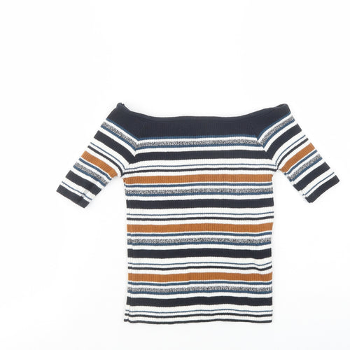 Atmosphere Womens Multicoloured Striped Cotton Basic Blouse Size 6 Off the Shoulder
