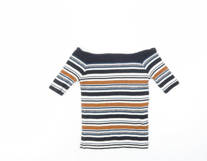 Atmosphere Womens Multicoloured Striped Cotton Basic Blouse Size 6 Off the Shoulder