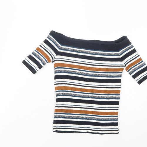 Atmosphere Womens Multicoloured Striped Cotton Basic Blouse Size 6 Off the Shoulder