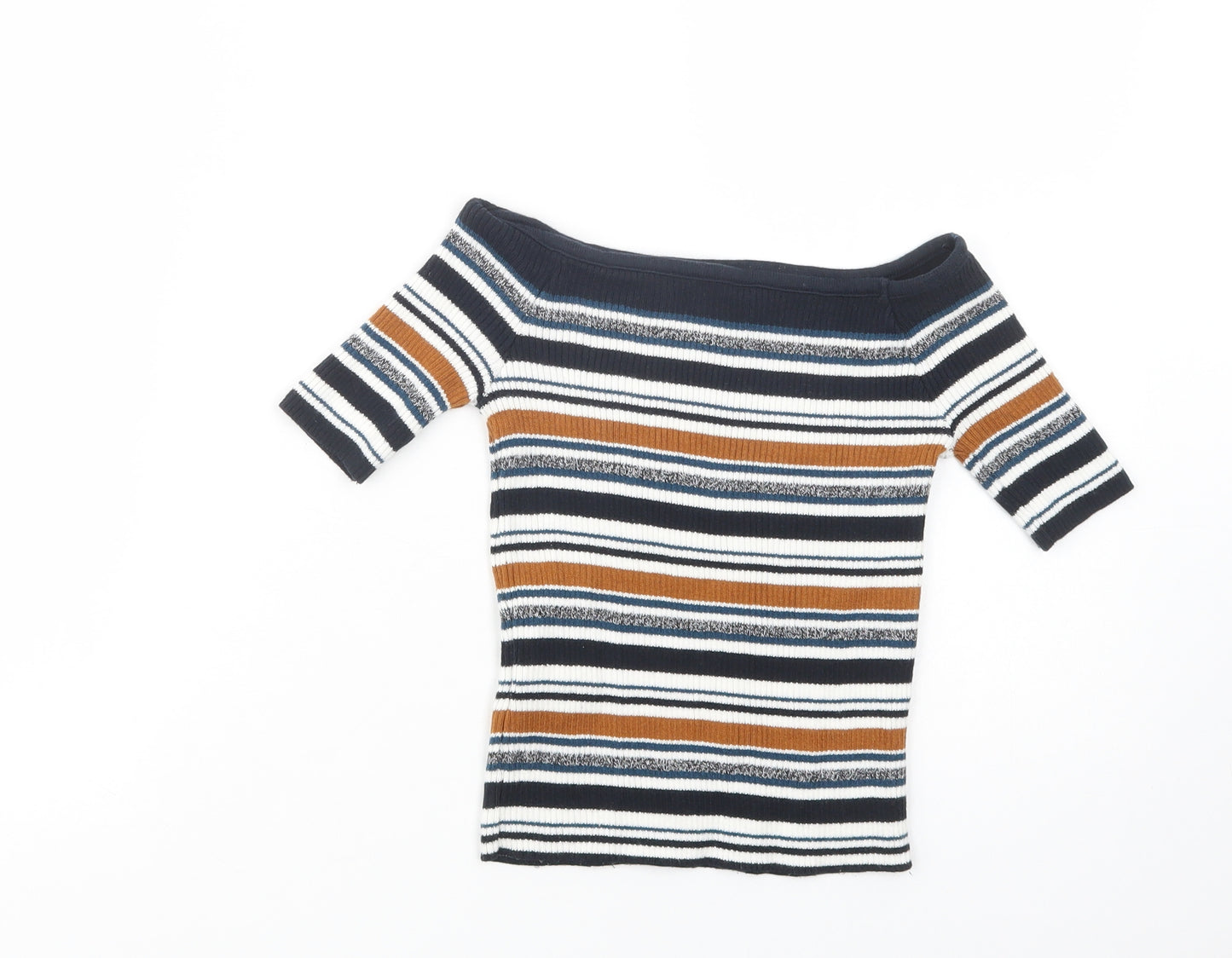 Atmosphere Womens Multicoloured Striped Cotton Basic Blouse Size 6 Off the Shoulder