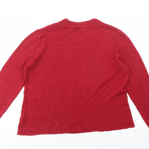 Bonmarché Womens Red V-Neck  Acrylic Pullover Jumper Size M