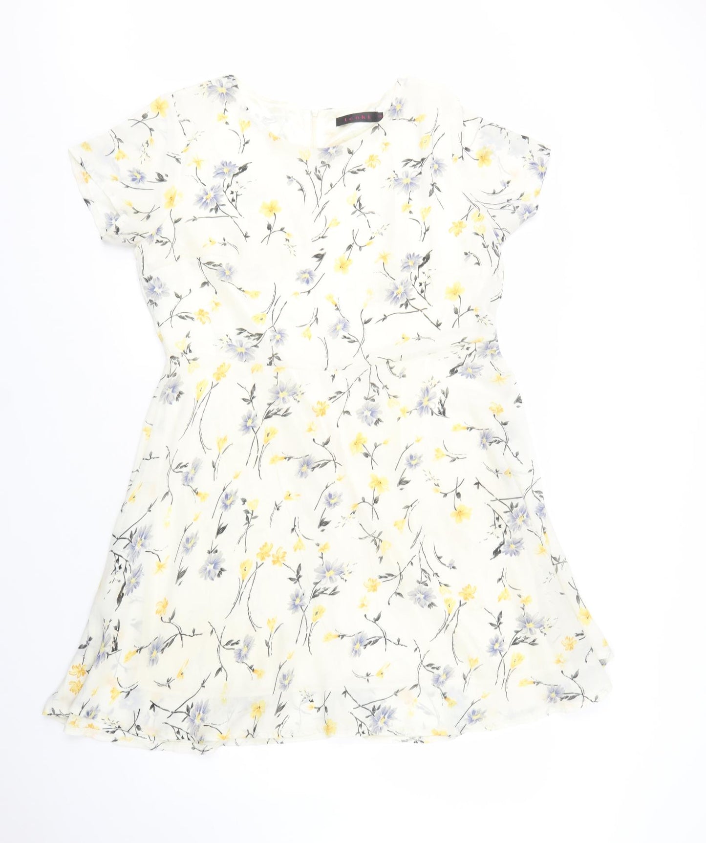 Tenki Womens Ivory Floral Polyester Fit & Flare  Size 18  Crew Neck Zip