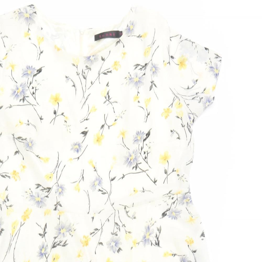 Tenki Womens Ivory Floral Polyester Fit & Flare  Size 18  Crew Neck Zip