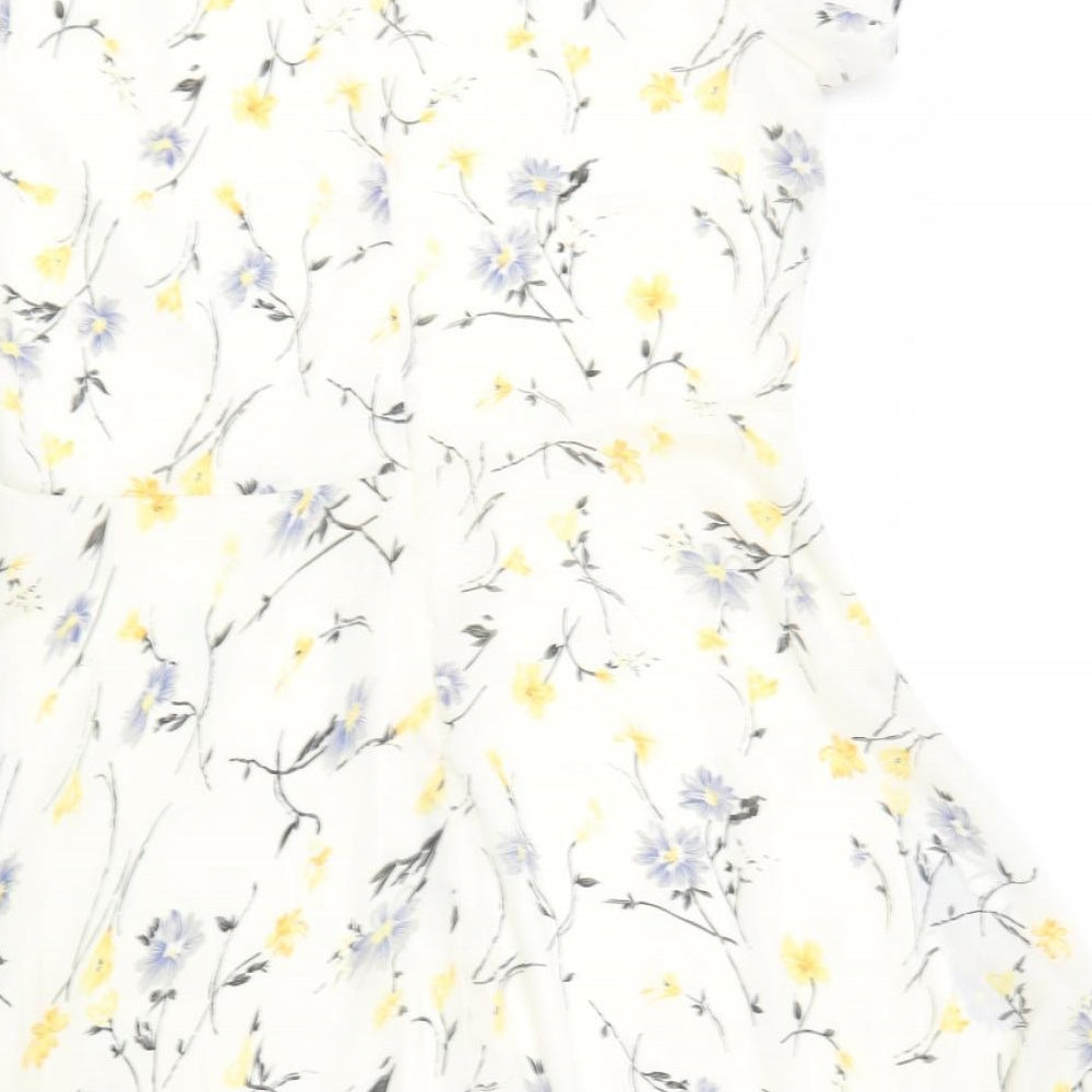 Tenki Womens Ivory Floral Polyester Fit & Flare  Size 18  Crew Neck Zip