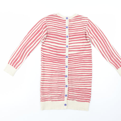 Indigo Girls Beige Crew Neck Striped Cotton Tunic Jumper Size 6-7 Years  Button