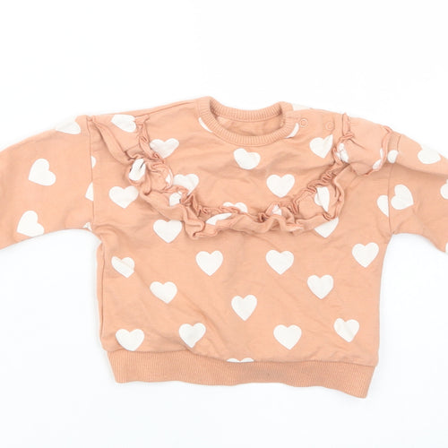 George Baby Pink Geometric Cotton Pullover Jumper Size 3-6 Months  Snap - Heart Print