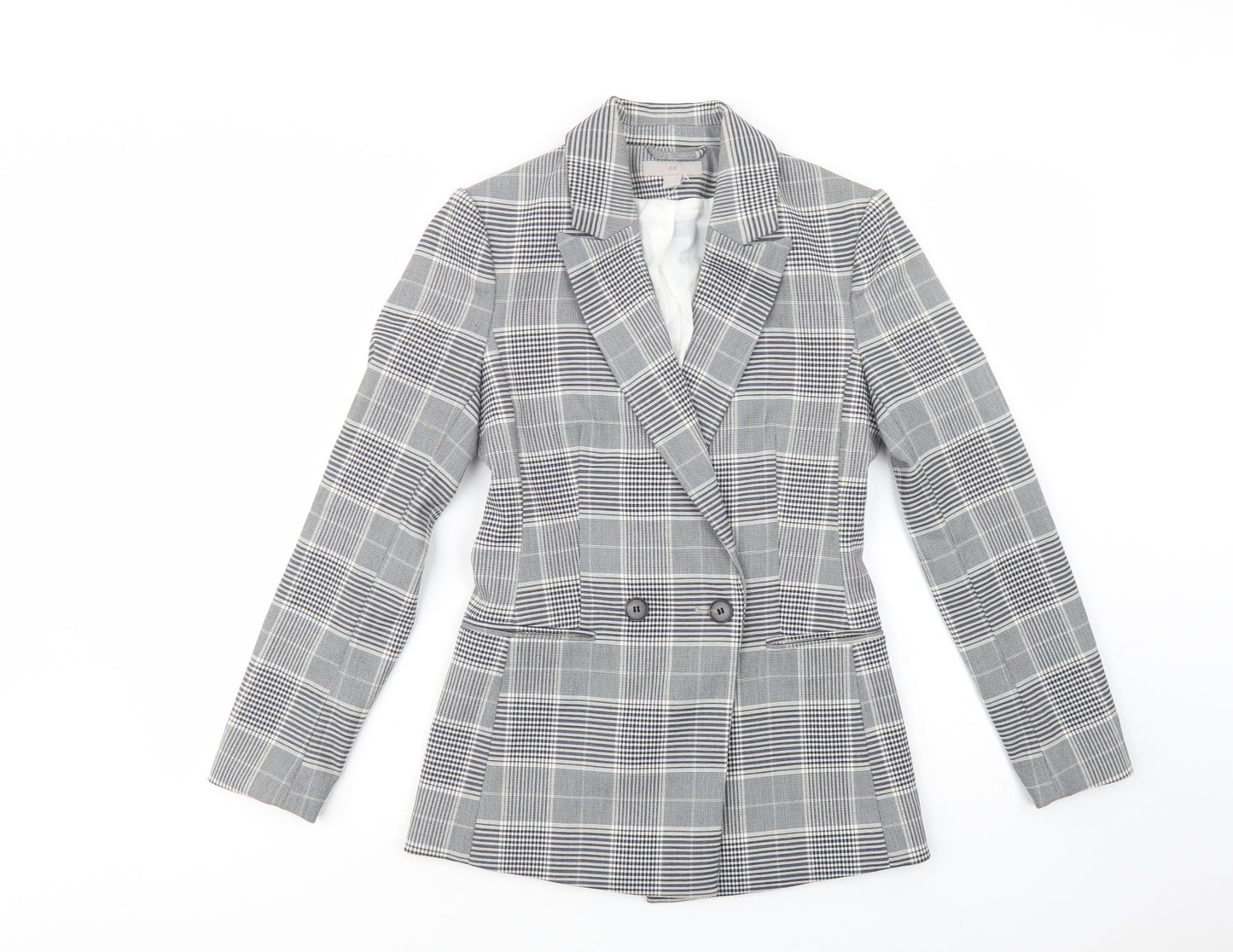 H&M Womens Grey Plaid  Jacket Blazer Size 4  Button