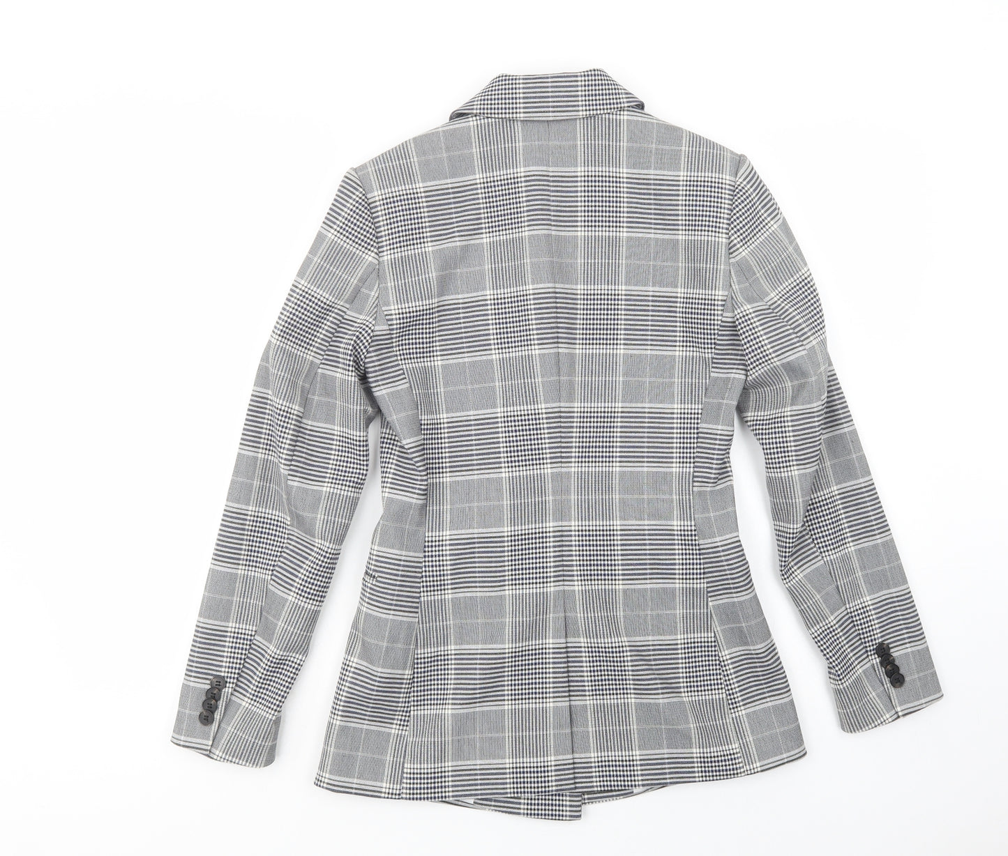 H&M Womens Grey Plaid  Jacket Blazer Size 4  Button