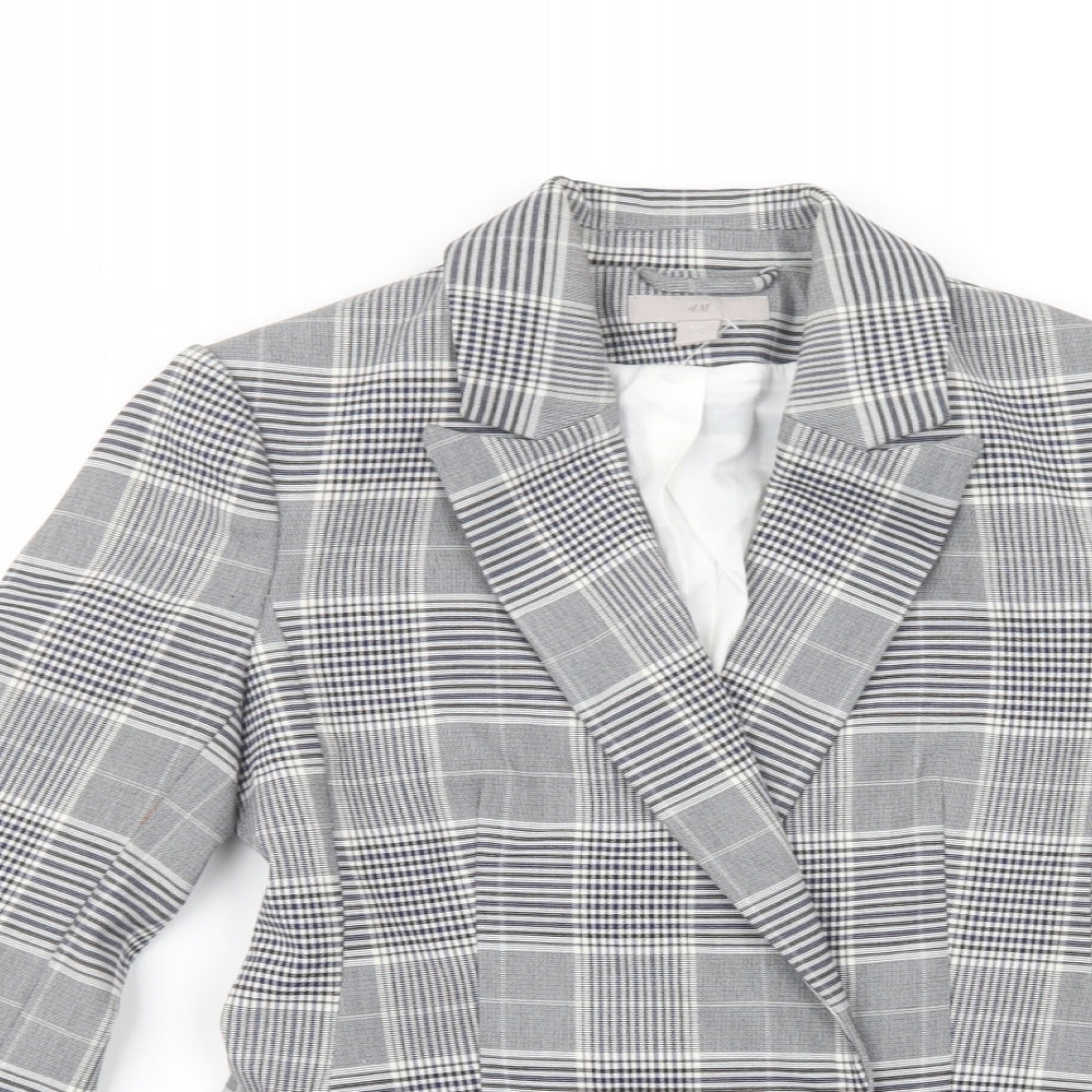 H&M Womens Grey Plaid  Jacket Blazer Size 4  Button
