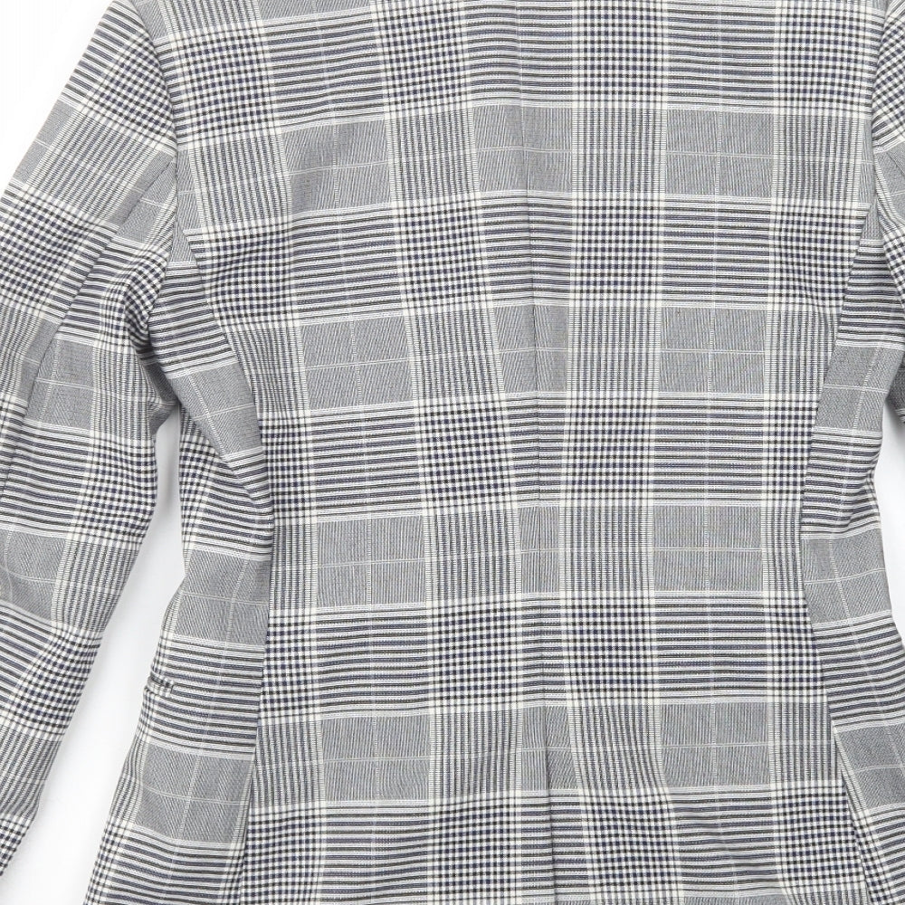 H&M Womens Grey Plaid  Jacket Blazer Size 4  Button