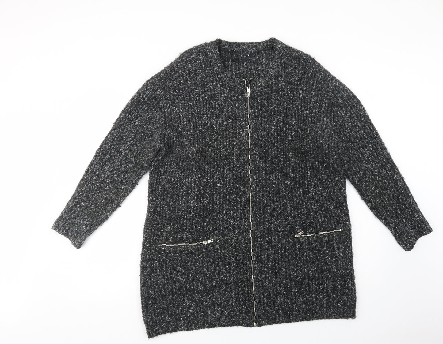 Atmosphere Womens Grey Crew Neck  Acrylic Full Zip Jumper Size 16