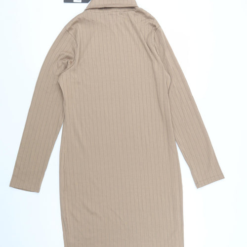 Brave Soul Womens Beige  Cotton Jumper Dress  Size L  Roll Neck Pullover
