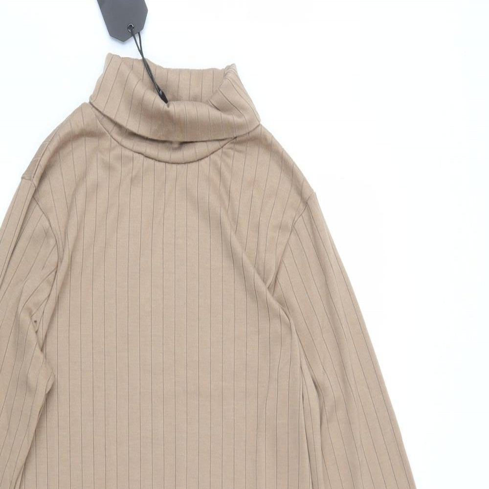 Brave Soul Womens Beige  Cotton Jumper Dress  Size L  Roll Neck Pullover