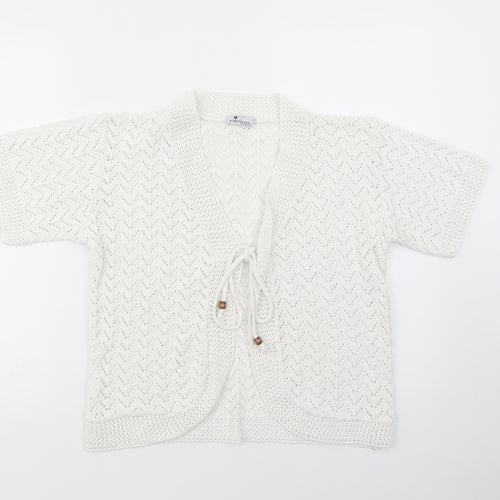 Etiquette London Womens White V-Neck  Acrylic Cardigan Jumper Size S