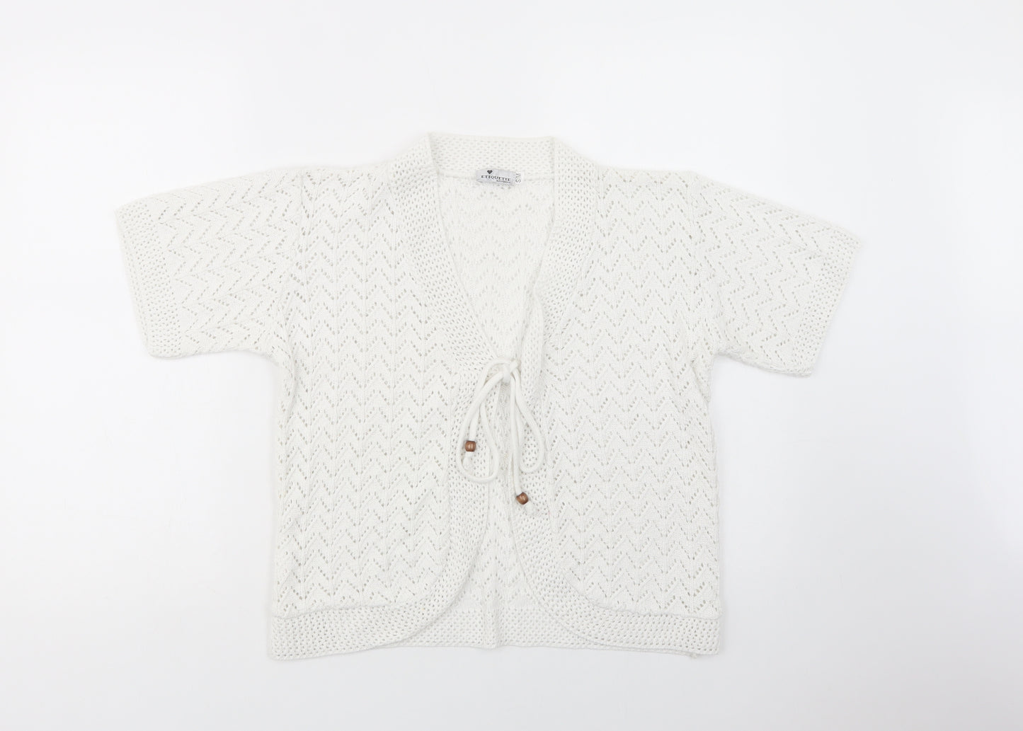 Etiquette London Womens White V-Neck  Acrylic Cardigan Jumper Size S